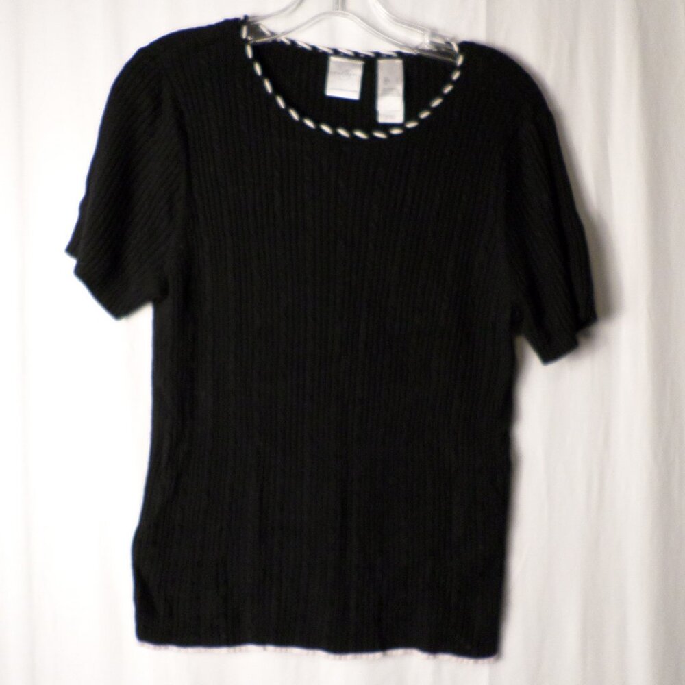 Emma Jeans A Liz Claiborne Co Pleated Black Short Sleeve Blouse Womens Sz Large